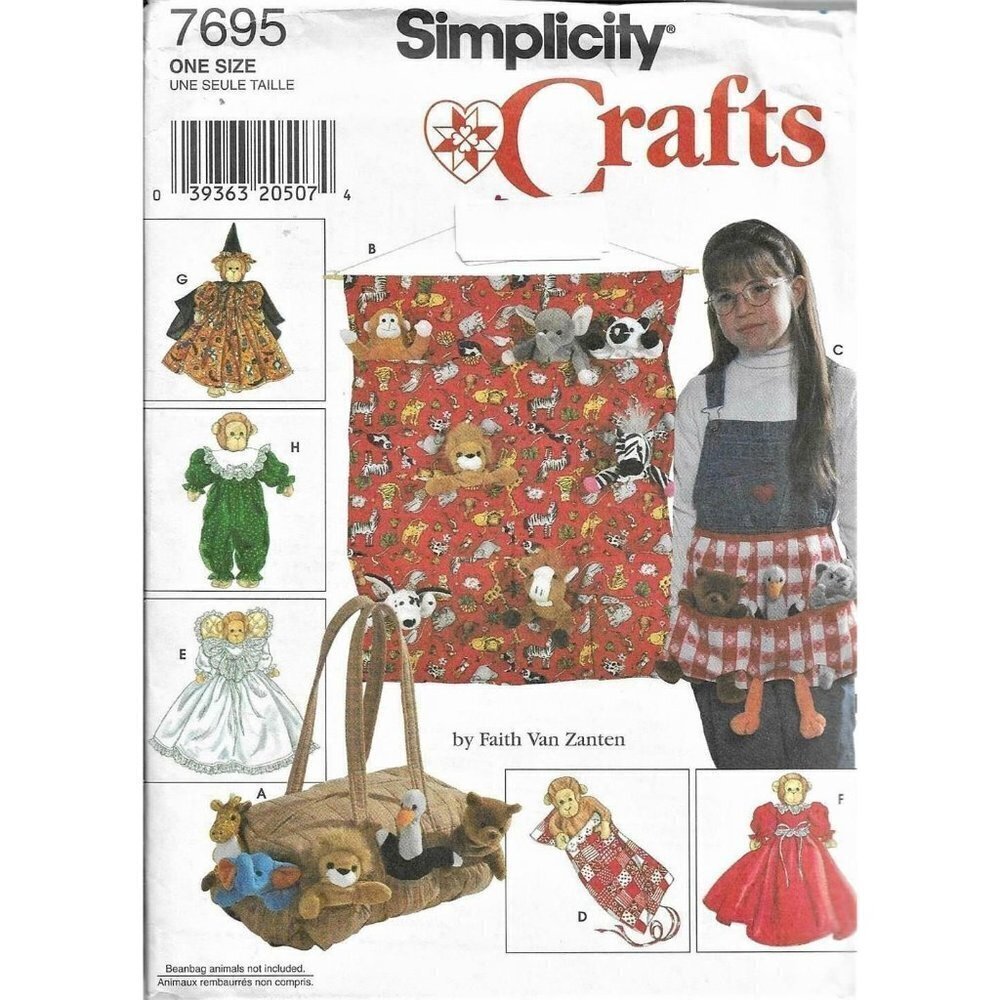 Simplicity Sewing Pattern 7695 Clothes for 9" Bean Bag Animals Faith Van Zanten